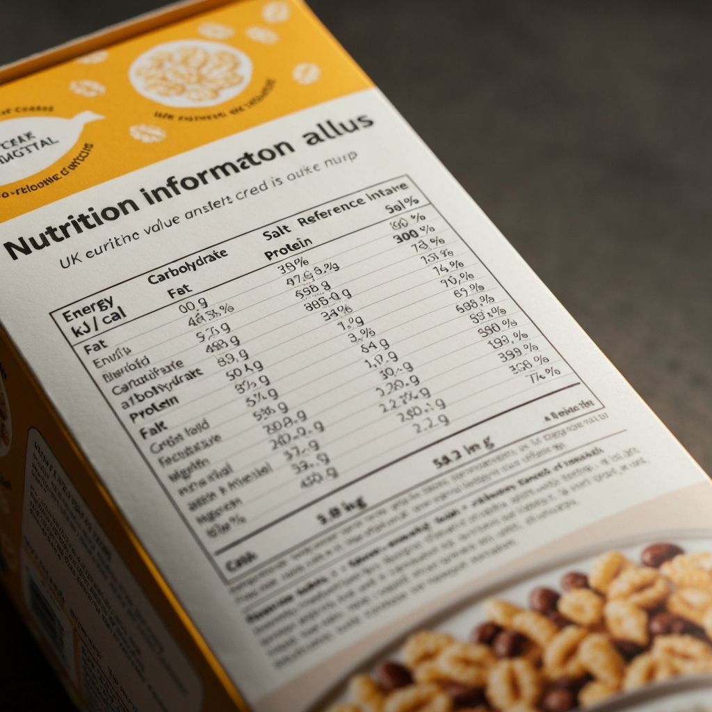UK nutrition information panel on cereal box